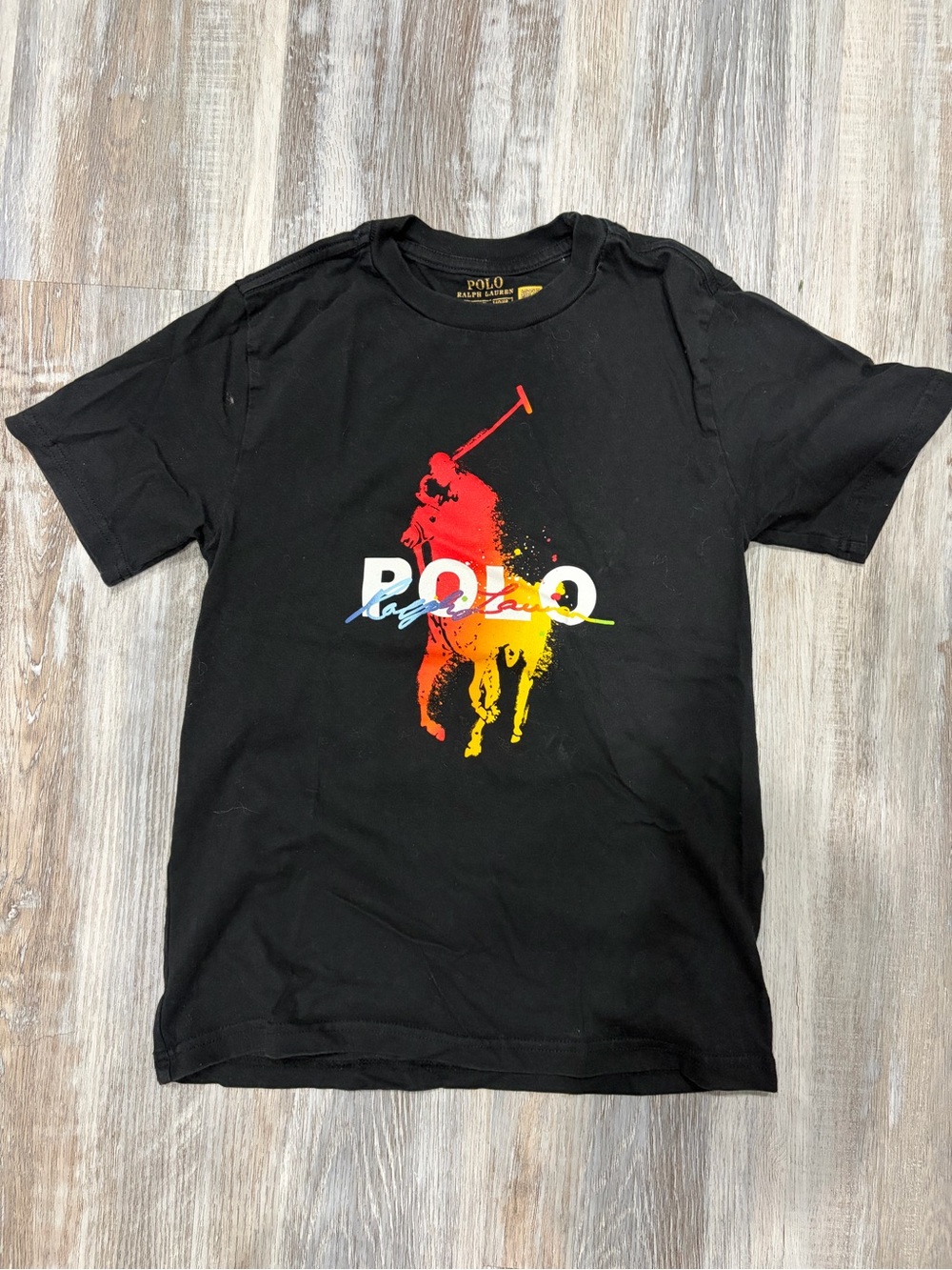 Polo by Ralph Lauren Black Tee with Multicolor Polo Player Graphic